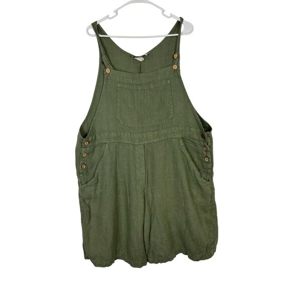 Vintage Timbuktu Station Women's Olive Green 100% Linen Overalls Size 3 - Picture 2 of 11